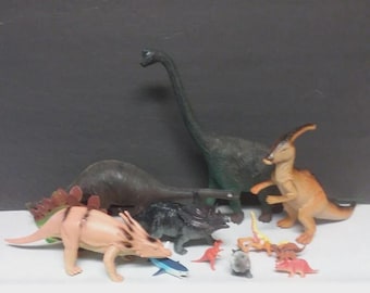 Assorted Dinosaur Plastic Kids Toy Figurines 10+ Set Stegosaurus Triceratops & More