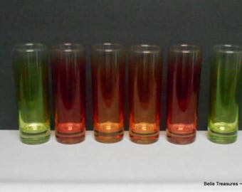 6 Glass Tumblers Multi-Color Made in Germany Hand Blown Glass