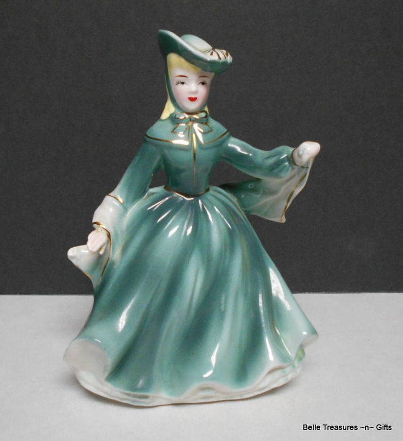 Vintage Victorian Woman Porcelain Figurine Green Dress Gold | Etsy