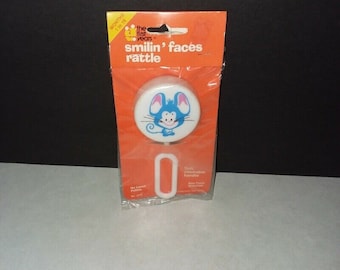 Smilin' Faces Rattle Baby Infant Toy Rattler by Kiddie Products Inc. 1970s New Packaged