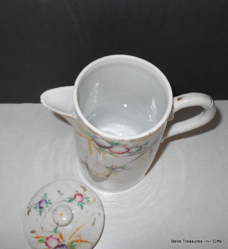 Vintage Ceramic Asian Coffee Tea Pot Hand Painted Harvest Fruit Theme