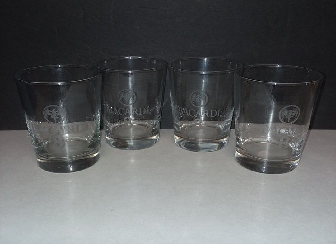 Bacardi Ron 8 Anos Rum Glass Tumblers 12oz Bat Logo Set of Etsy