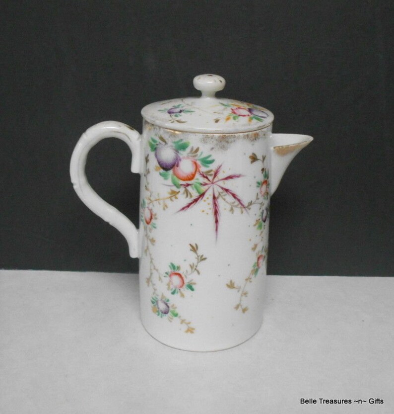 Vintage Ceramic Asian Coffee Tea Pot Hand Painted Harvest Fruit Theme
