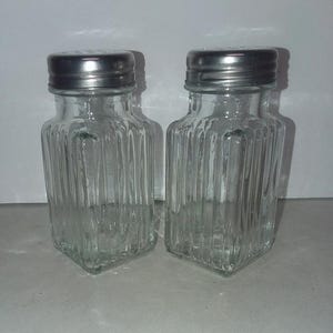 Vintage Square Glass Salt and Pepper Shakers Ribbed Siding
