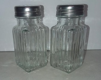 Vintage Square Glass Salt and Pepper Shakers Ribbed Siding