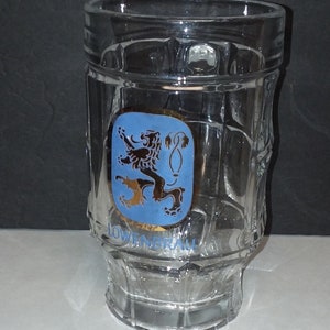Lowenbrau German Beer Mug with Handle Clear Glass Brewainia Barware