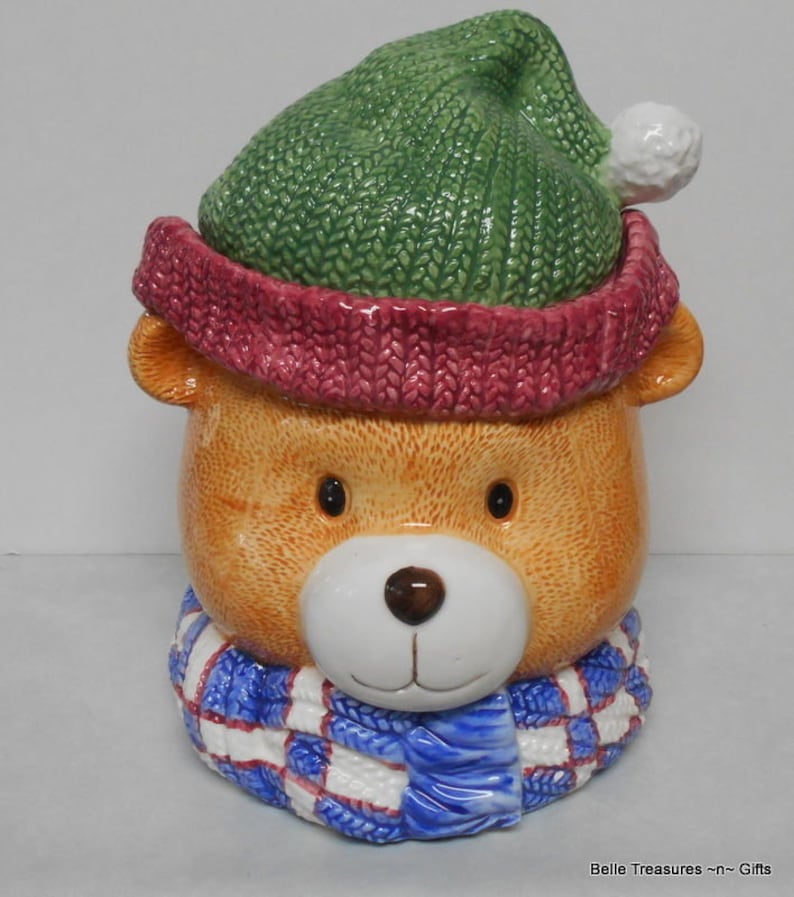 Vintage Teddy Bear Head Ceramic Cookie Jar