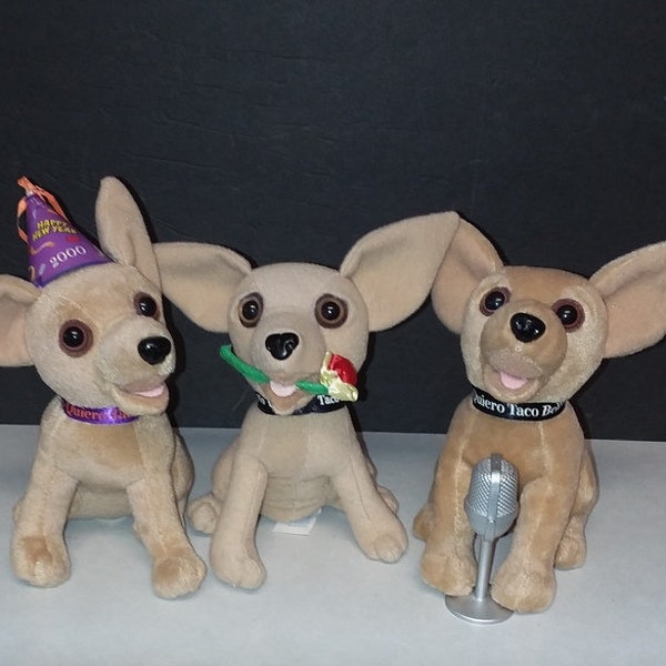 Yo Quiero Taco Bell Standing Chihuahua Puppy Dog Plush Vintage Toy Set of 3