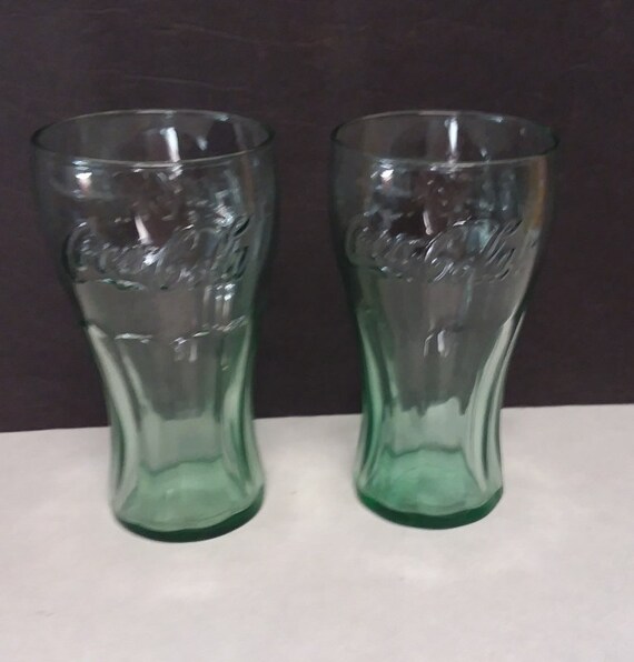 Cocacola Classic Drink Glasses Embossed Lettering Aqua Green Etsy