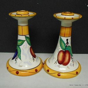Ceramic Candle Stick Holders by Ganz Valerio Hand Painted Made in Italy