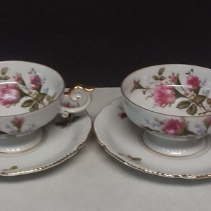 Porcelain Rose Theme 4oz Cups and Saucers Japan