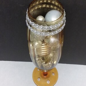 Amber Glass Vase Vintage 17&quot; Tall and Christmas Ornaments