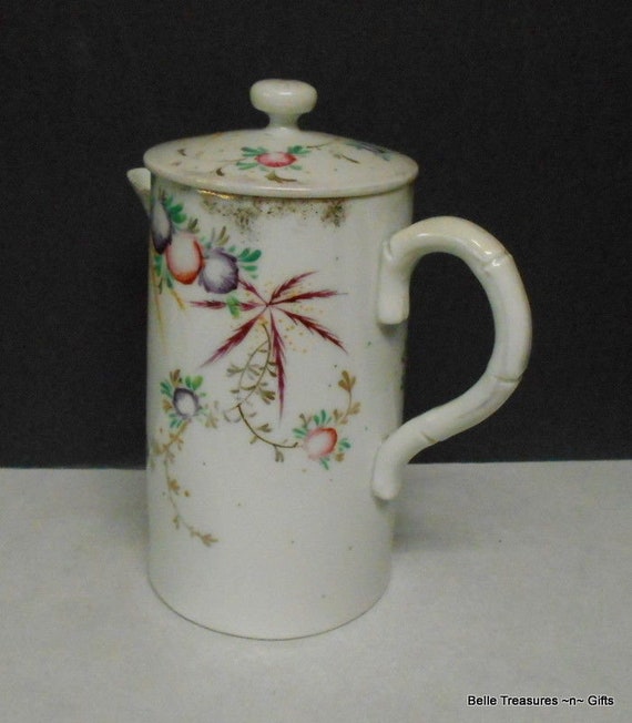 Vintage Ceramic Asian Coffee Tea Pot Hand Painted Harvest Fruit Theme