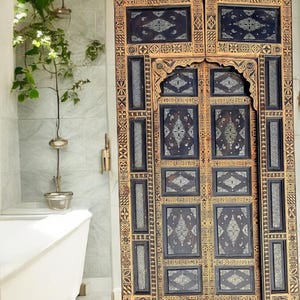 Double door Vintage mwtal door Wooden door Moroccan interior door Bedroom door Moorish brown african carved door