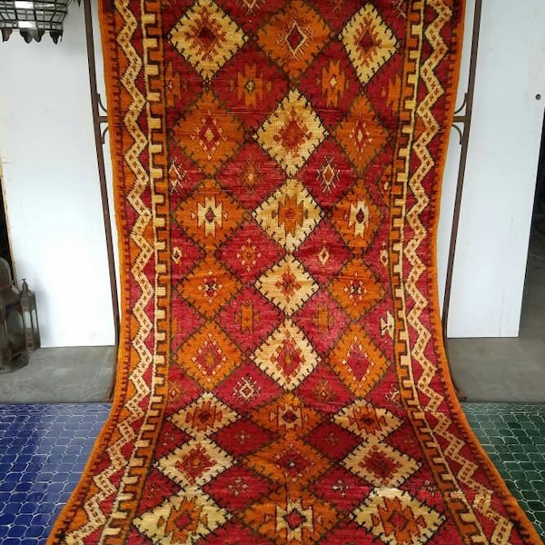 Orange silk & wool taznakht Vintage rug moroccan carpet | tapis berbere | Marokkanischer Teppich | Alfombra marroqui | handmade wool carpets