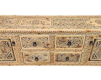 Unique 80" long African tv cabinet handmade moroccan carved  tribal sahara wooden buffet