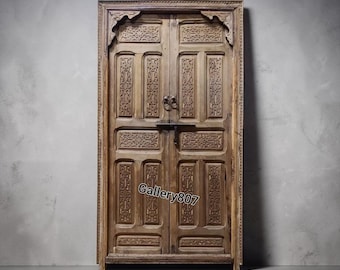 Carved Wooden Double Door, Moroccan Moorish Design (81.5" x 49.5")