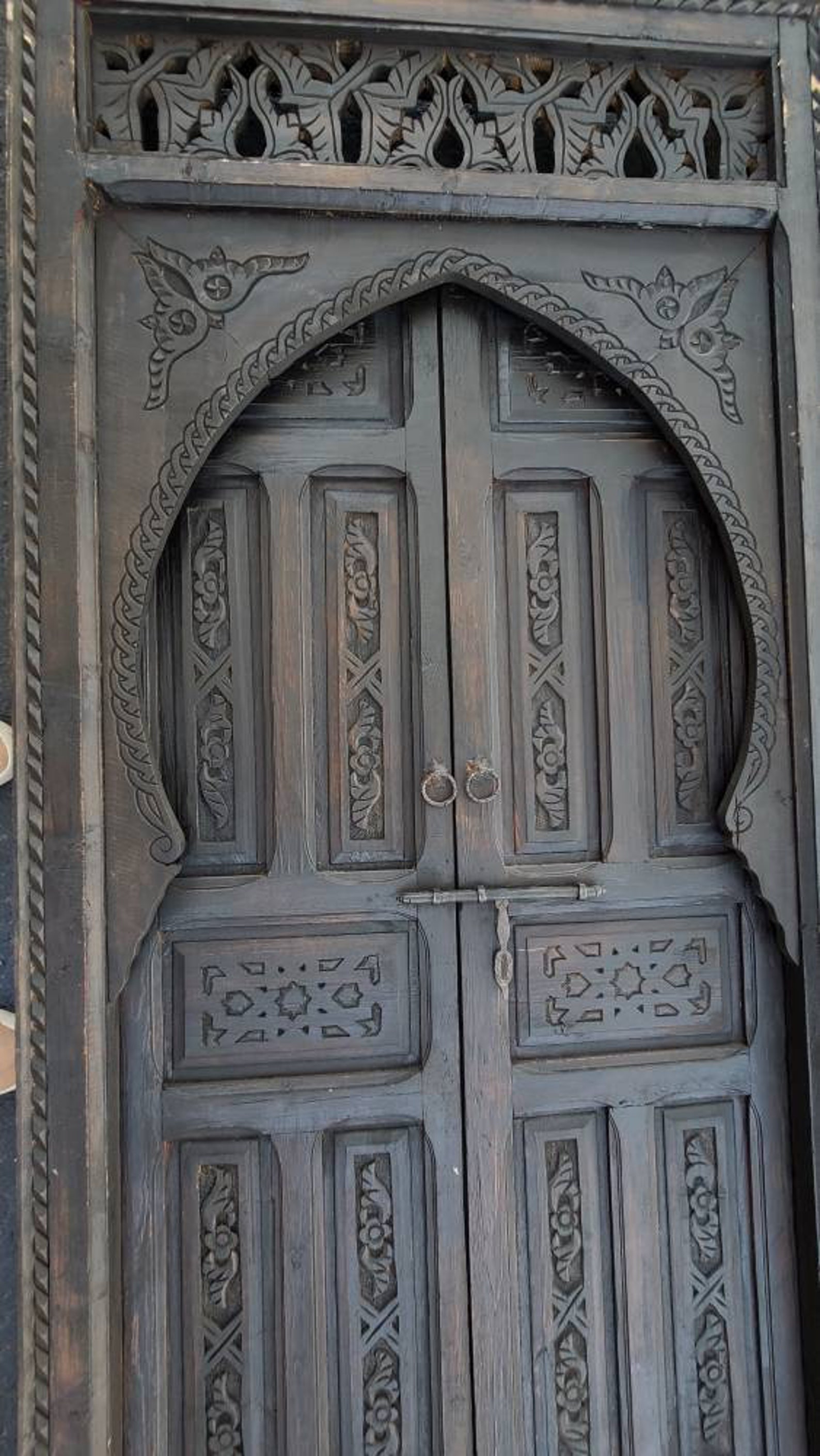 Handmade Vintage Moroccan Door: Dark Black Geometric Carved Wooden ...