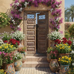 Vintage Carved Wooden Double Door, Moroccan Moorish Style (88.5" x 49")
