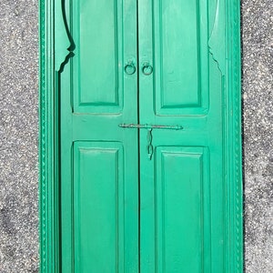 Green moroccan double door interiorHandmade moorish geometric arch wooden door for bedroom or living room