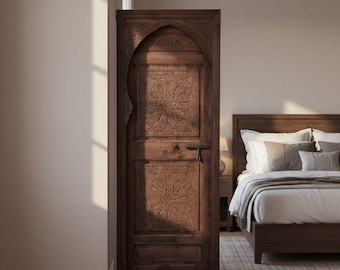 Moroccan Carved Wood Door, Ornate Moorish Style Panel, Architectural Salvage Wall Decor