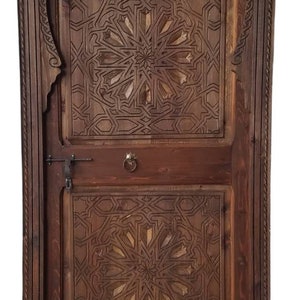 Wooden door Moroccan interior door Bedroom door Moorish brown geometric carved wooden door
