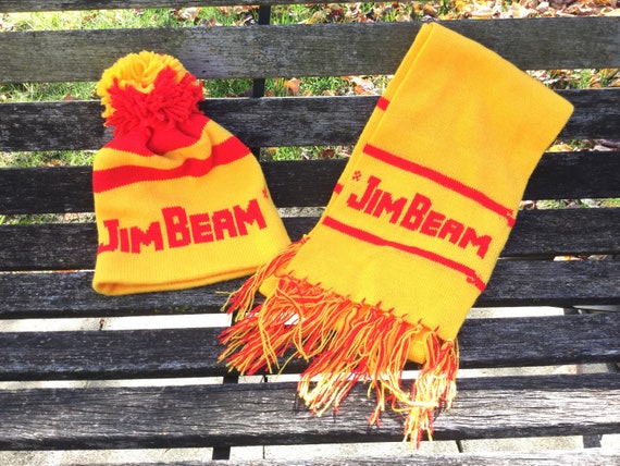 Vintage Scarf, Jim Beam, Vintage Beanie Hat, Scarf