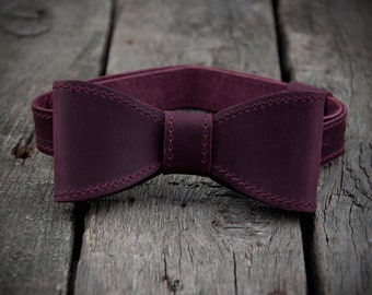 Purple Bow tie Personalized Leather bow tie burgundy wedding bow tie groomsmen gift stag party favor bowtie rustic Neck Tie anniversary gift