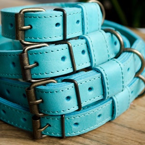 dog collar Custom collar leather personalized collar Pet neckwear Wedding accessories engraving gift flat collar turquoise collar ID collar image 1