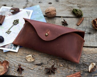 Personalized Leather Glasses Case, Calf Leather Eyeglass Holder