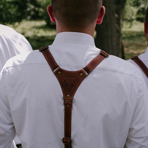 Stag Party favor leather suspenders groom bachelor party gift Monogram best men braces Groomsmen gift rustic style wedding suspenders retro image 6