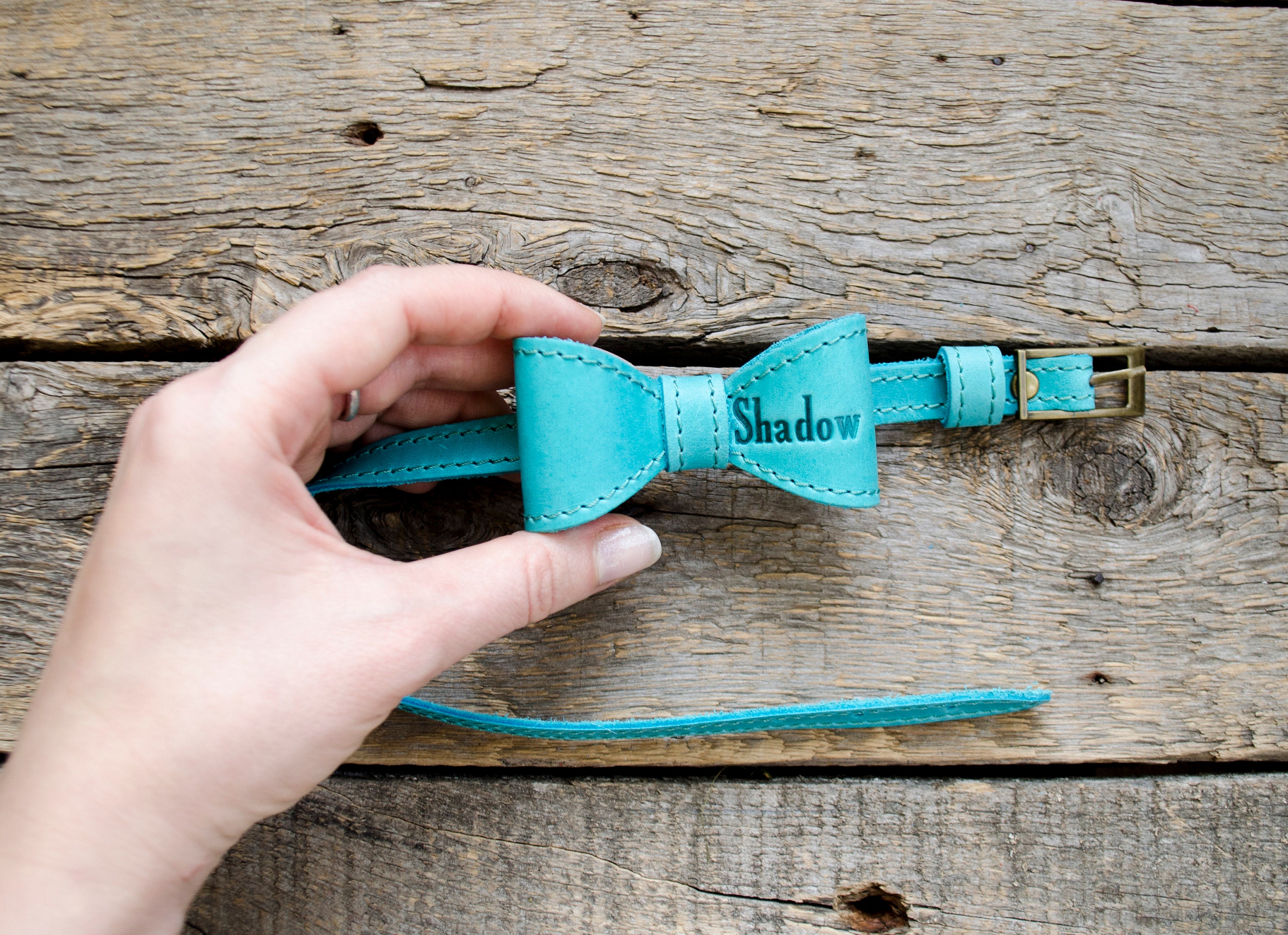 Personalized Cat collar Bowtie Custom dog collar leather Etsy