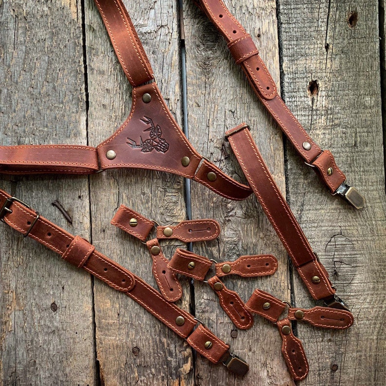 Stag Party favor leather suspenders groom bachelor party gift Monogram best men braces Groomsmen gift rustic style wedding suspenders retro +Deer logo