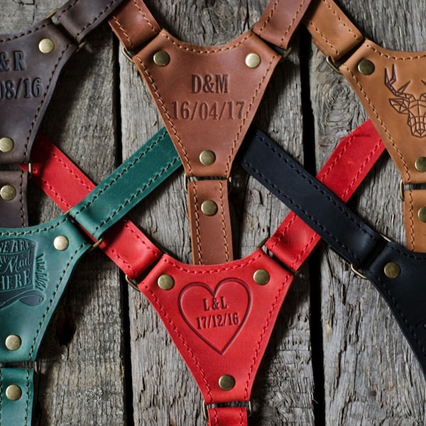 Personalized Leather Suspenders: Monogram Wedding Braces, Groomsmen Gift