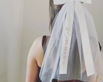 Personalised hen party bow veil, bride to be veil, bridal party gift, bridal shower veil, Mrs to be gift, Hen party gift box