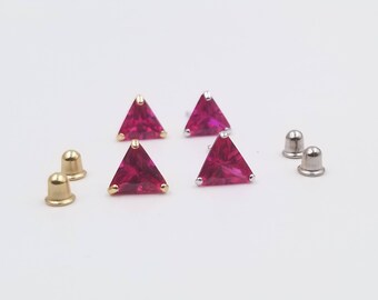 14K Yellow & White Gold Ruby July Birthstone Basket Set ScrewBack Earrings