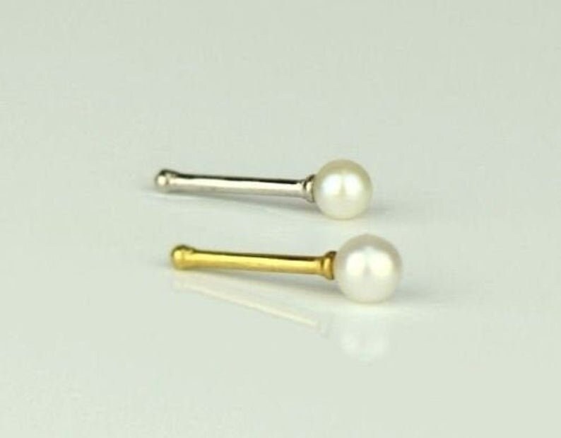 14k Yellow or White Gold Pearl Nose Piercing Stud