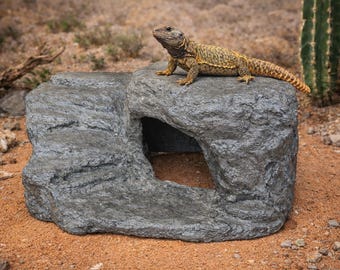 Large Reptile Basking Platform Hide Cave, Faux Rock Desert Ledge for Bearded Dragon, Uromastyx, Lizards – 18x18 Terrarium Decor