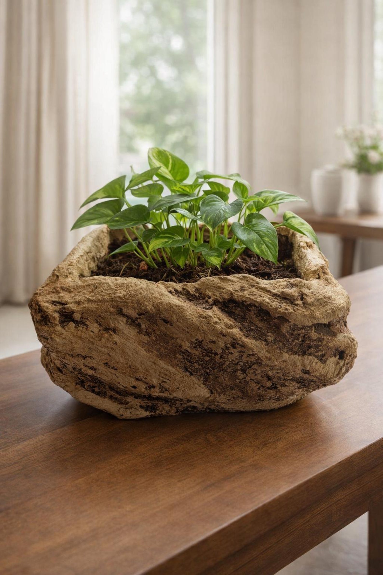Faux Stone Rock Planter, Lightweight Garden & Indoor Planter, Rustic
