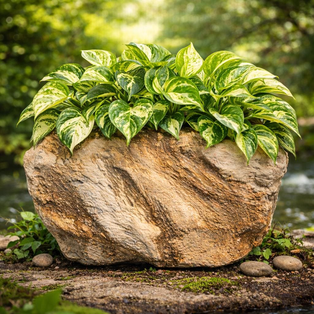 faux-stone-rock-planter-lightweight-garden-indoor-planter-rustic