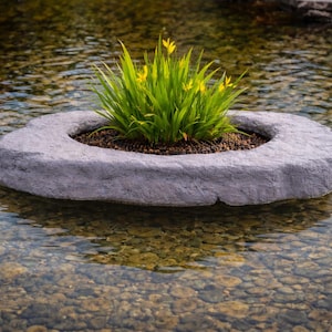 Large Floating Rock Pond Planter, Faux Stone Aquatic Island with 18” Plant Basket