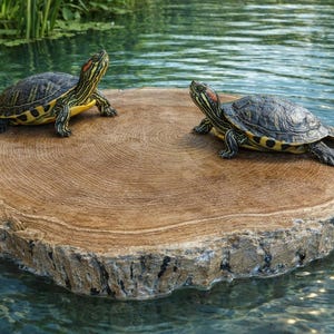 Large Platform, Floating Log Slice, Faux Stone Pond Raft, Painted Turtle Dock, Outdoor Water Garden Decor
