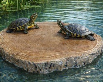 Large Platform, Floating Log Slice, Faux Stone Pond Raft, Painted Turtle Dock, Outdoor Water Garden Decor