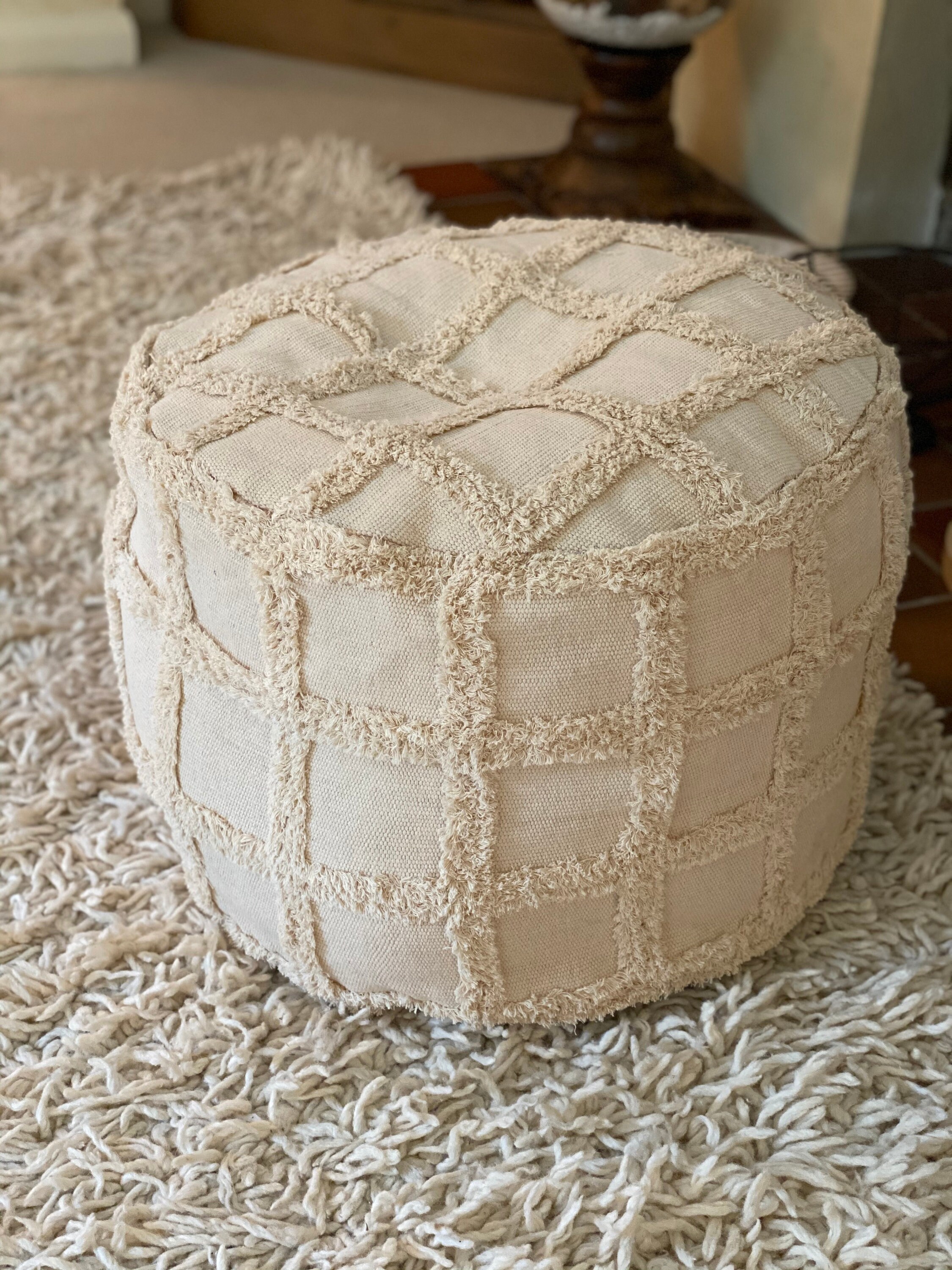 Kika Round Fringed Pouffe Cotton Ottoman Tassel Floor Pouf Etsy UK