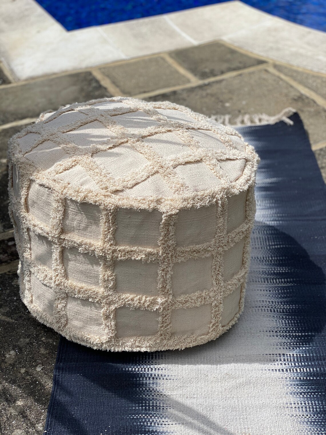 Kika Round Fringed Pouffe Cotton Ottoman Tassel Floor Pouf Etsy