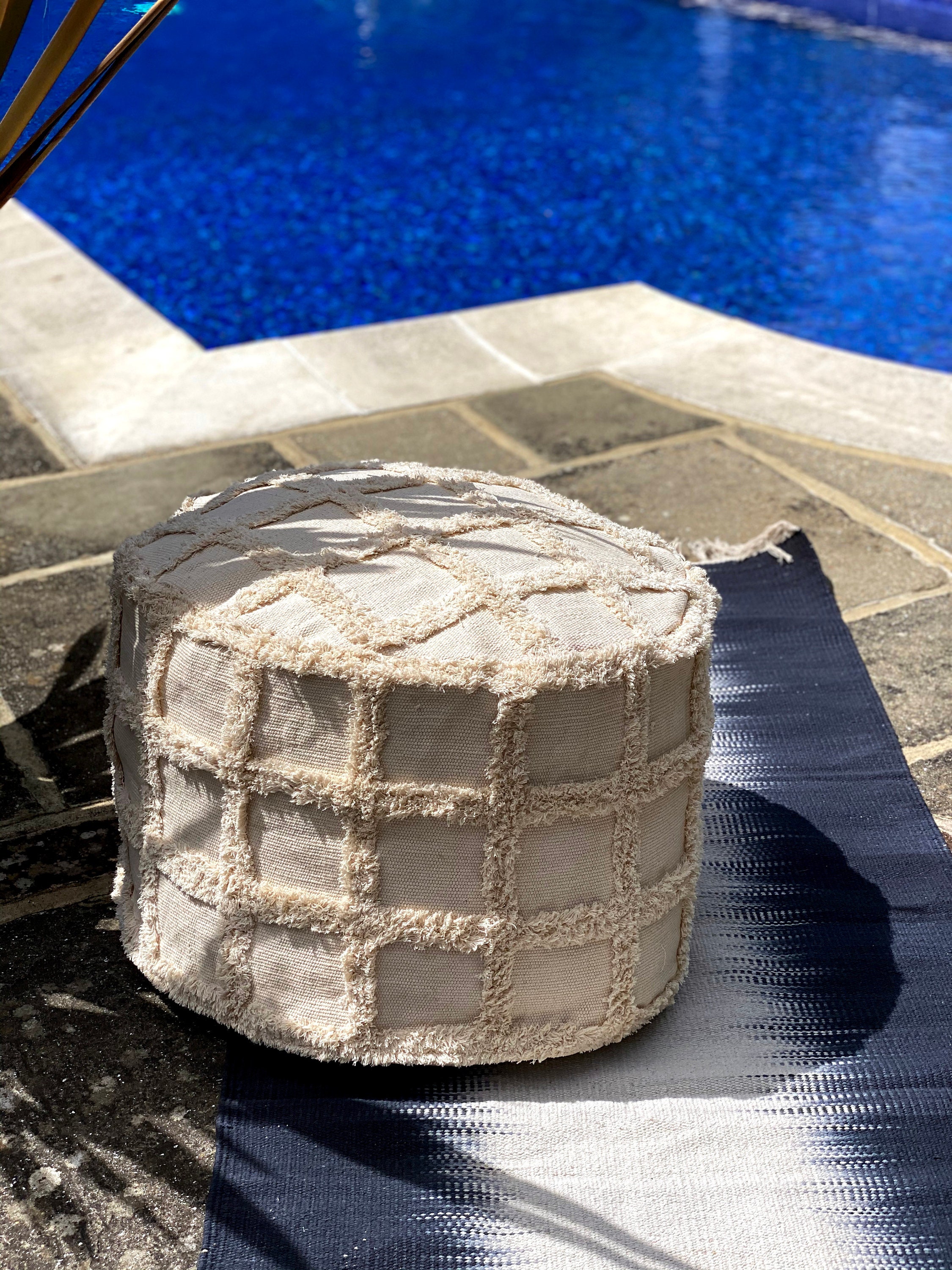 Kika Round Fringed Pouffe Cotton Ottoman Tassel Floor Pouf Etsy UK