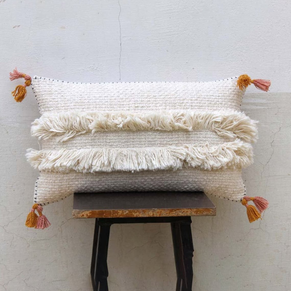 Cleo Tassel Pillow, Hot Pink Tassel, Coral Tassel, Fringed Cushion