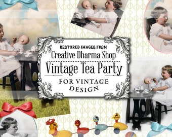 Vintage Tea Party with Images for Collage, Journals, Antique Photo, Printable Images, Fussy Cut Images, Scrapbooks, Cards, Digital