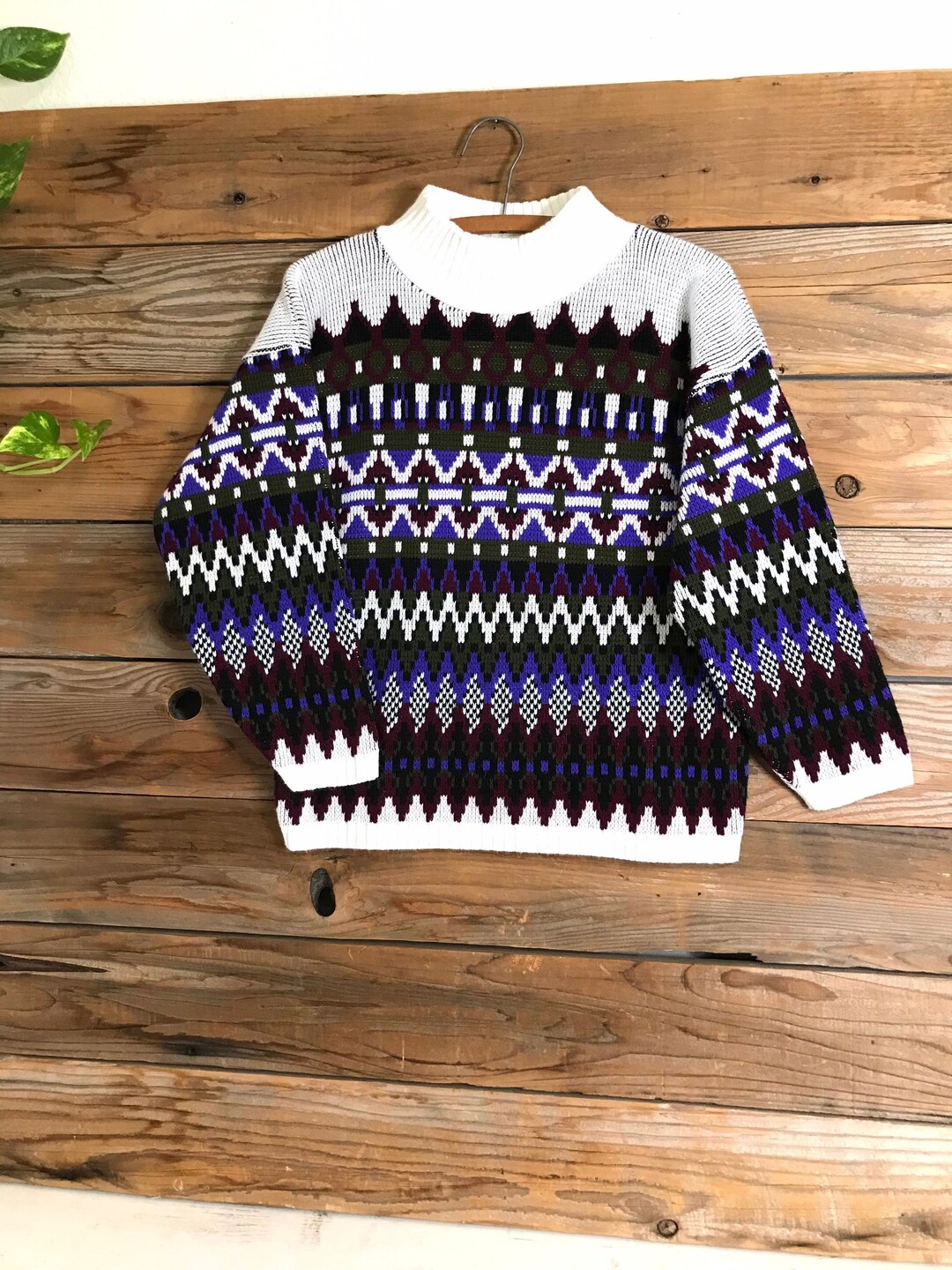 Vintage Croquet Club Sweater Made in U.S.A. Knit Geometric Pattern