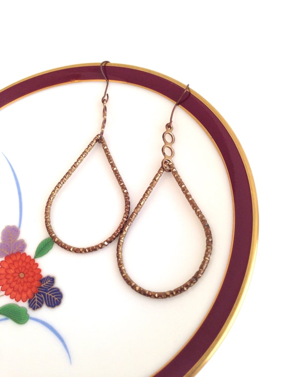 Vintage Brass Teardrop Hoop Earrings - Boho Hippie